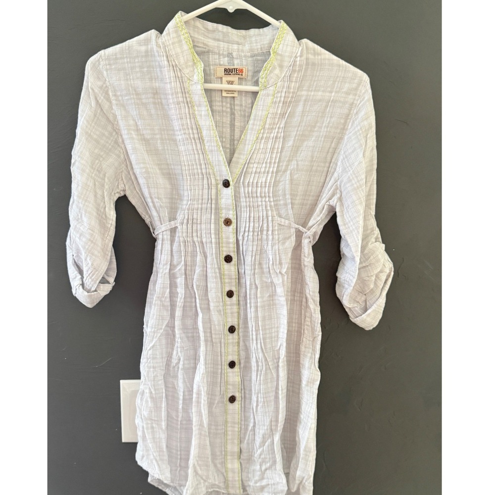 Route 66 Y2k White Pintuck Button Front Tunic Top Small Cottage Festival Cotton